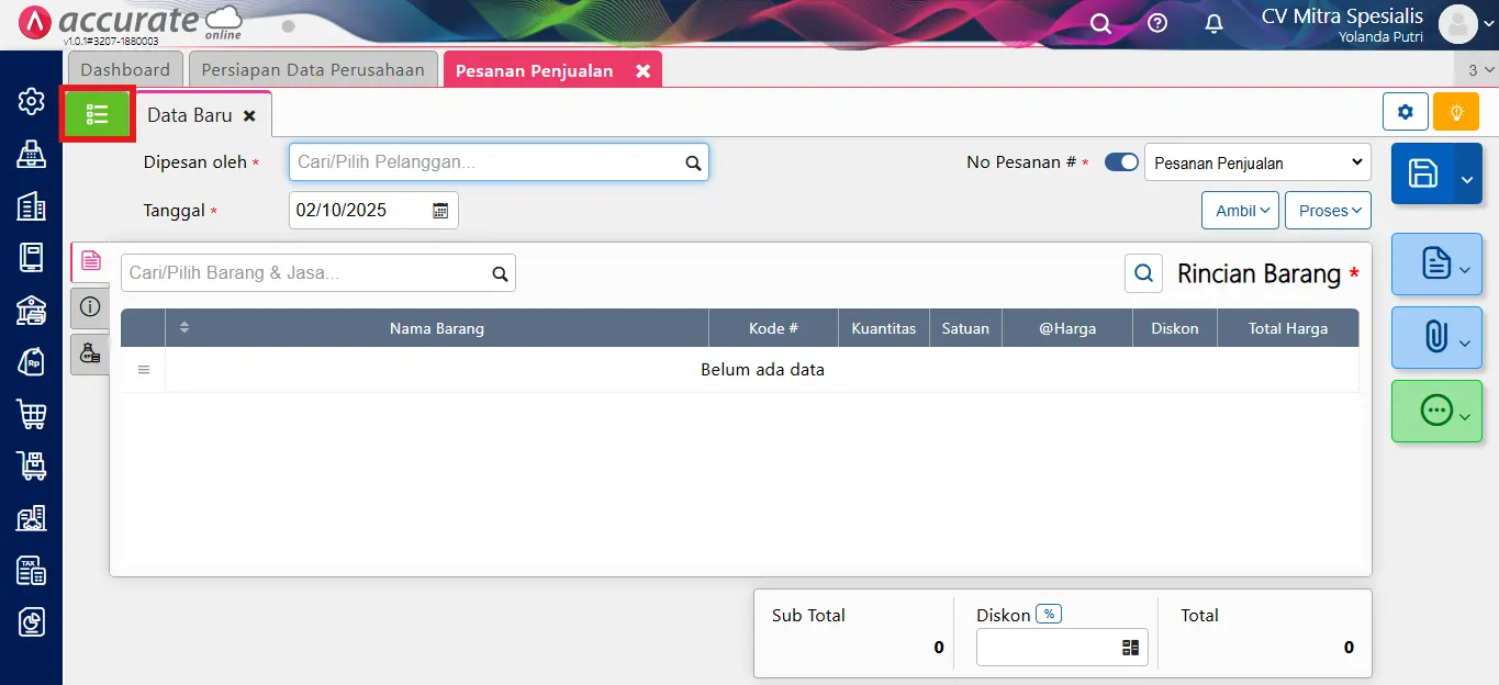 menutup pesanan penjualan